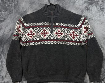 Suéter IZOD con cremallera de un cuarto para hombre, talla 3XL, color gris, estampado Fair Isle con copos de nieve.