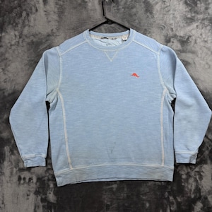 Tommy Bahama Sweatshirt Mens Medium Blue Slub Knit Marlin Logo Pullover Crewneck image 1