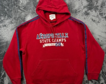 Aeropostale Hoodie Mens XL Red State Champs Graphic Stripe Sleeve Sweatshirt