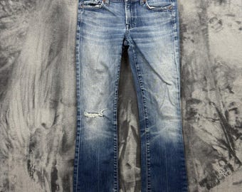 7 For All Mankind Bootcut Jeans Damen 27 Blau Distressed Low Rise Denim