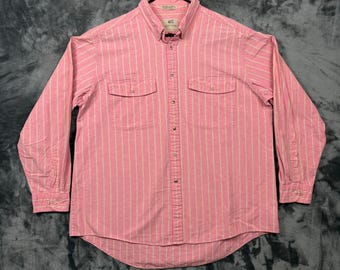 Van Heusen 417 Button Down Shirt Mens XL Pink Striped Long Sleeve Cotton 8220