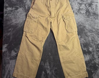 Vintage Y2K Abercrombie & Fitch Cargo Pants Beige Size 30L Twill 6-Pocket