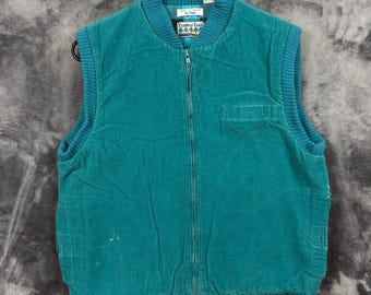 Gilet in velluto a coste Timber Trail da uomo, taglia M, blu petrolio, trapuntato vintage, con cerniera.