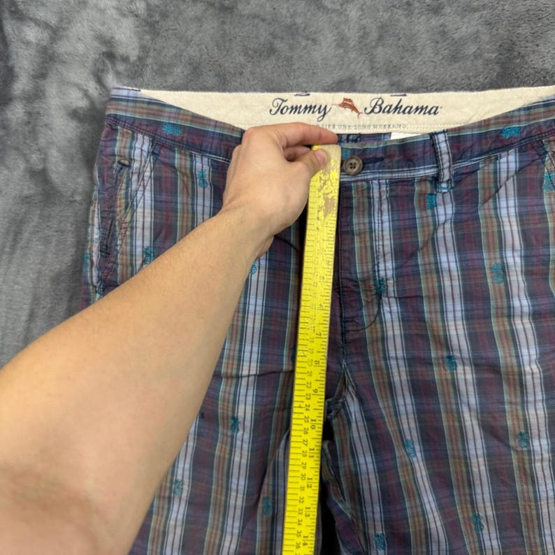 Tommy Bahama Shorts Mens 35 Blue Plaid Pineapple Embroidered Flat Front Cotton image 4