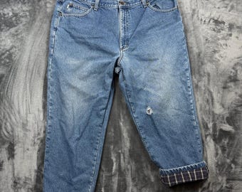 L.L. Bean Flannel Lined Jeans Mens 40x29 Blue Double L Natural Fit Denim