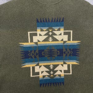 Pendleton Sweater Mens Medium Olive Green Southwestern Intarsia Cotton Knit image 2