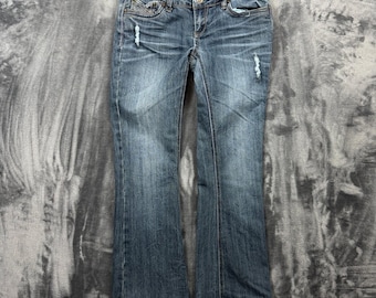 Vanilla Star Bootcut Jeans Juniors Size 9 Blue Distressed Low Rise Y2K Denim