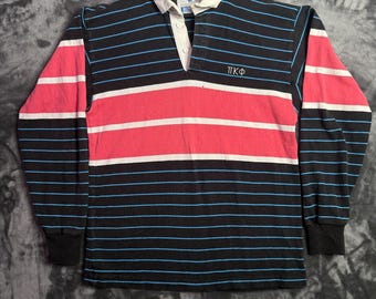 Vintage Lands End Polo Rugby Long Sleeve Collard Shirt Striped Size Large