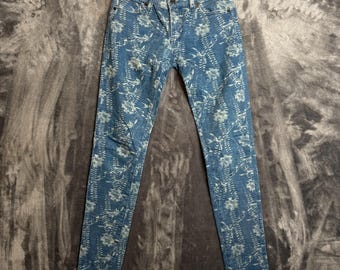 Vintage Y2k Ralph Lauren Denim Versorgung Damen Skinny Hose Größe 27 Floral Blau