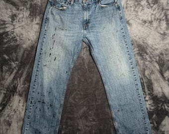 Levis 505 Jeans de pierna recta, lavado claro, efecto salpicaduras de pintura, desgastado, para hombre, talla 34x32