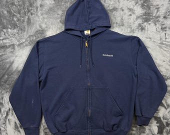 Sudadera con capucha y cremallera completa Carhartt para hombre, talla L, azul marino, con buen logo bordado K122 NVY