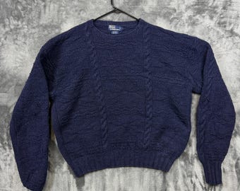 ポロ ラルフローレン メンズ XL ネイビーブルー ケーブルニット クルーネック プルオーバー