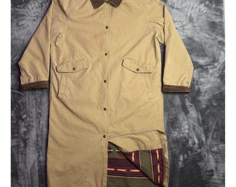 L.L. Bean Womens Aztec Lined Canvas Chore Duster Coat Long Sleeve Size Large Pet