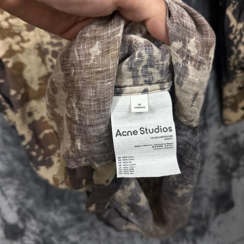 Acne Studios Shirt Kleid Damen 36 Braun Kuh Print Leinen Western Snap Front Long Bild 6