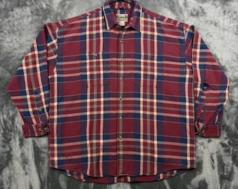 Camicia di flanella da uomo EMS XL a quadri blu bordeaux a maniche lunghe in cotone pesante