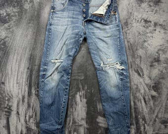 G-Star RAW Arc 3D Tapered Jeans Mens 28x32 Blue Distressed Ripped Button Fly