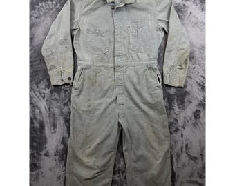 Lee Union-Alls Coveralls Mens 42 Grey Herringbone Twill Vintage Distressed
