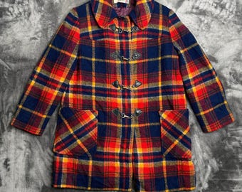 Vintage Knockouts by Pendleton Wool Plaid Coat Toggle Collard Size Large