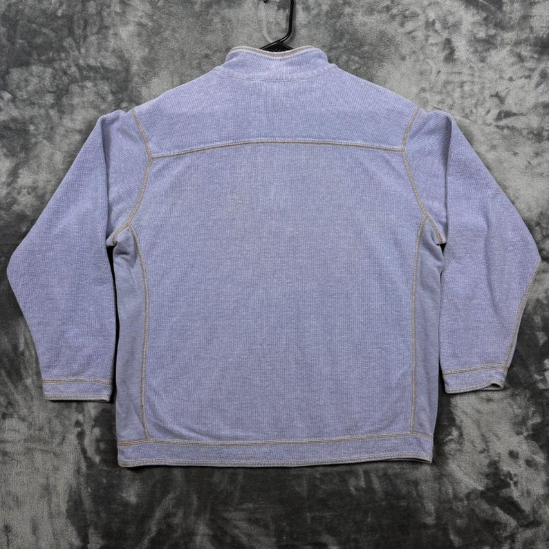 Suéter Tommy Bahama masculino tamanho XL azul com zíper até o peito e gola alta em malha waffle. imagem 6