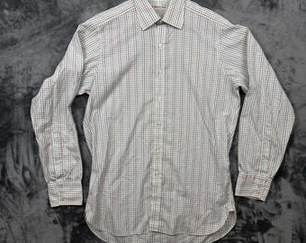 Turnbull & Asser Dress Shirt Mens 15.5 White Multi Tattersall Check Long Sleeve