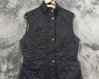 Barbour Steppweste Damen 8 Navy Blue Snap Front Leichtes Gilet 7896