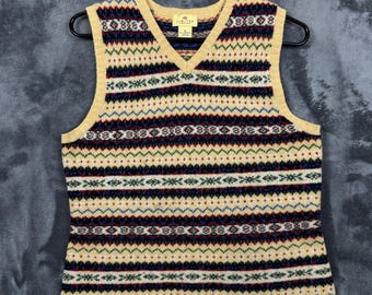 Limited America Sweater Vest Womens M Yellow Fair Isle Lambswool V-Neck Vintage