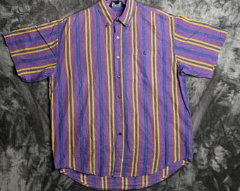 Camicia Vintage Seasons a maniche corte con colletto e bottoni, taglia media, in ramia e cotone.