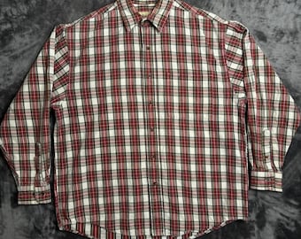 Camisa Eddie Bauer masculina tamanho G, xadrez vermelha, manga longa, algodão.