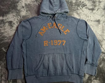 Felpa con cappuccio vintage Y2k American Eagle, taglia L, blu slavato.