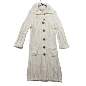 Cárdigan largo F.O.B. NY para mujer, talla M, color crema, tejido trenzado, estilo vintage.