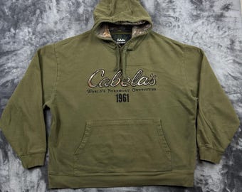 Cabela's Hoodie Herren 2XL Grün Camo Logo Grafik Pullover Sweatshirt