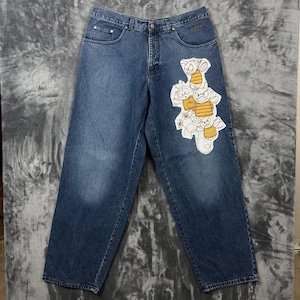 Pantalones vaqueros Iceberg para hombre, talla 36, color azul, con parche de abeja, pierna ancha y corte relajado, fabricados en Italia.