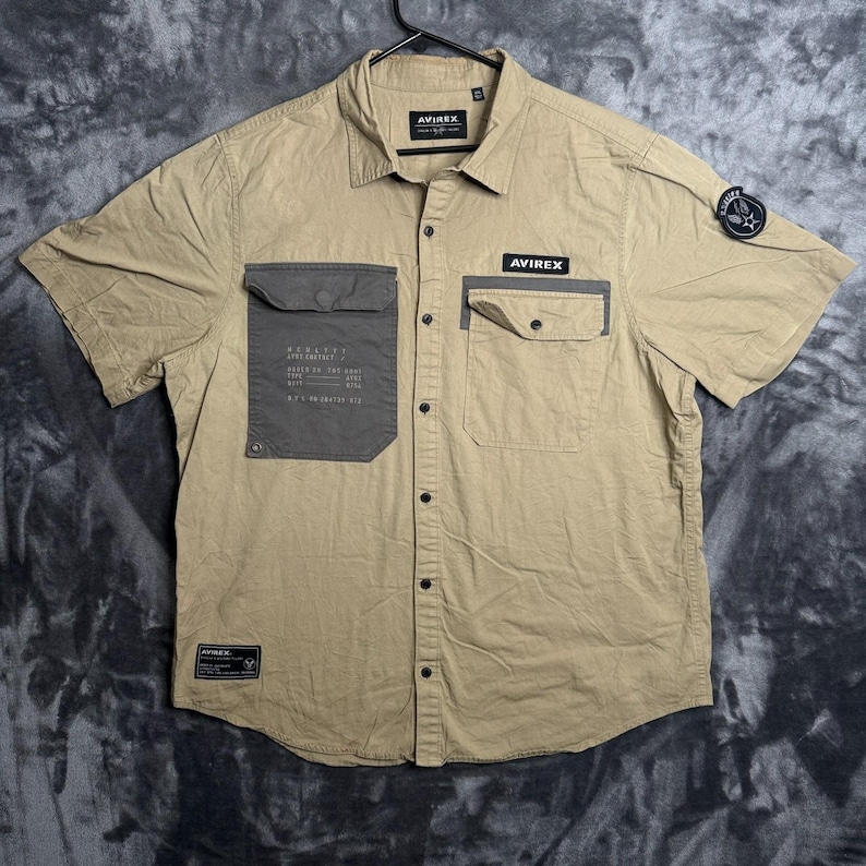 Avirex Mens Patch Pocket Short Sleeve Button Down Work Shirt Utility Size XXL image 1