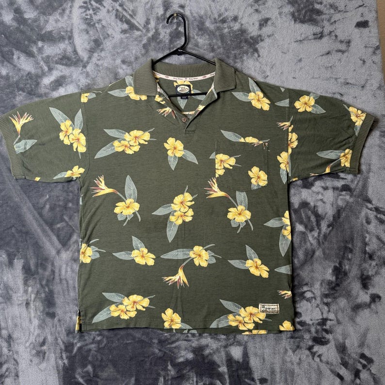 Tommy Bahama Polo Shirt Floral All Over Print Short Sleeve Size Large image 1