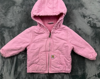 Carhartt Hooded Jacket Baby Girls 12M Pink Sherpa Lined Canvas Active Coat