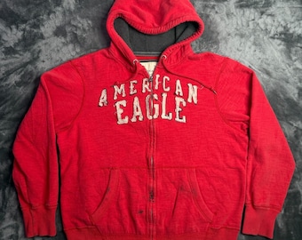 Vintage Y2k American Eagle Rot Full-Zip Hoodie Größe X-Large Walffle Strickhaube