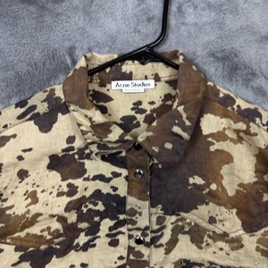 Acne Studios Shirt Kleid Damen 36 Braun Kuh Print Leinen Western Snap Front Long Bild 2