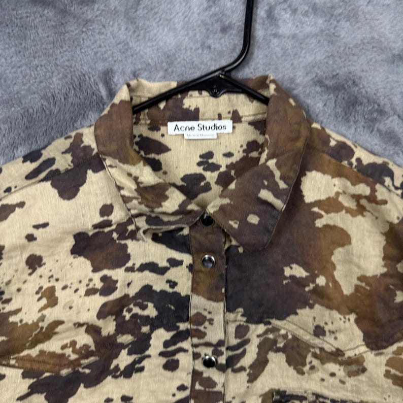 Acne Studios Shirt Kleid Damen 36 Braun Kuh Print Leinen Western Snap Front Long Bild 2