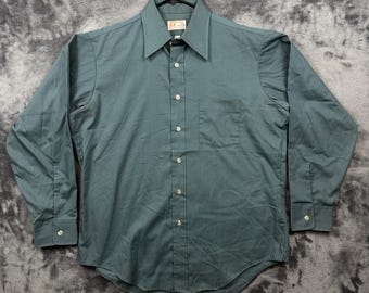 Camisa de vestir vintage de manga larga Manhattan para hombre, tallas 16.5-34, color verde azulado.
