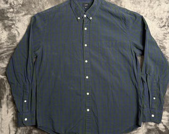 J.Crew Mens Single Pocket Long Sleeve Button Down Shirt Size X-Large Green Navy