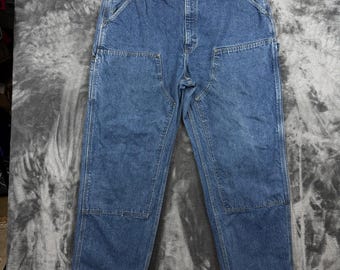 Pantalones vaqueros Carhartt Double Front Logger para hombre, talla 38x30, de mezclilla azul, estilo carpintero.