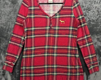 Victoria's Secret PINK Sleep Henley damska mała czerwona kratka złoty brokat termiczna