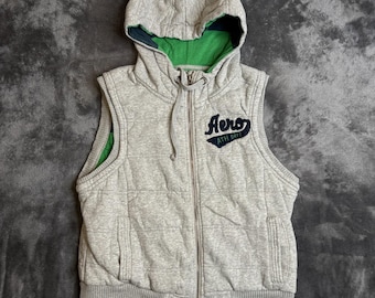 Gilet con cappuccio senza maniche e zip intera Aeropstale Aero NYC stile vintage anni 2000, foderato, taglia XL