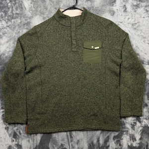 Woolrich Fleece Pullover Mens Medium Green Quarter Snap Mock Neck Chest Pocket