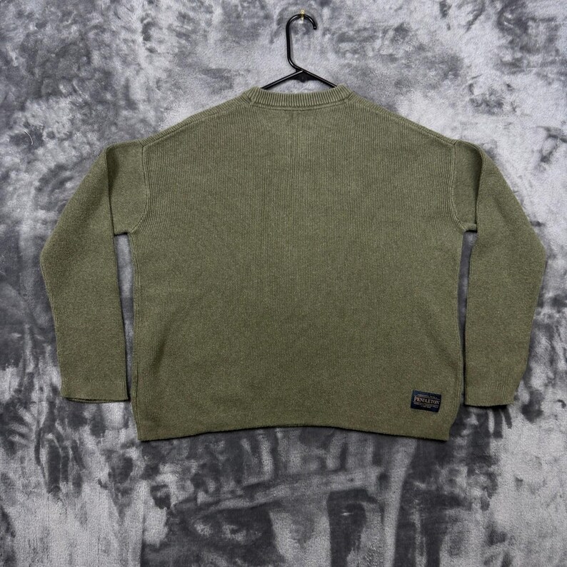 Pendleton Sweater Mens Medium Olive Green Southwestern Intarsia Cotton Knit image 7
