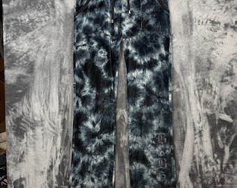 BCBGMAXAZRIA Velourbyxor Dam Mellanstora Svarta Tie Dye Strass Logotyp Lounge