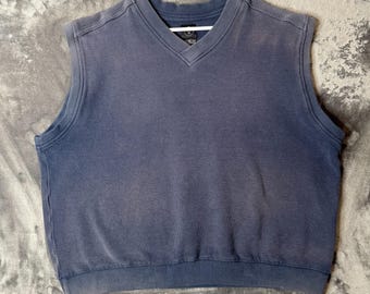 Vintage Y2k Nike Gold Pullover Sweater Vest Dark Blue Embroidered Logo Size XXL