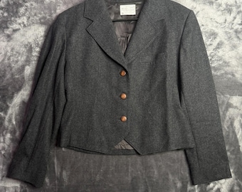 Miss Pendleton 100% Virgin Wool Cropped Blazer Charcoal Gray Size 14