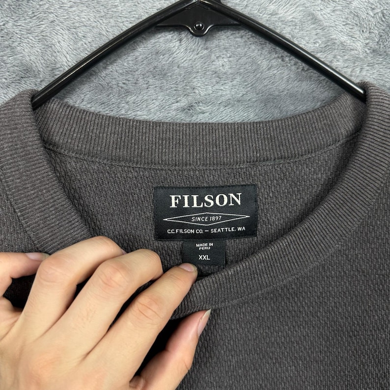 Koszulka termiczna Filson Waffle Knit męska XXL, szara, z długim rękawem i okrągłym dekoltem zdjęcie 2