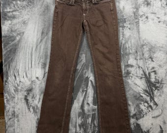 Pantalones vaqueros acampanados Habitual para mujer, talla 26, color marrón, con costuras en contraste y bordados, estilo Y2K, tiro bajo.